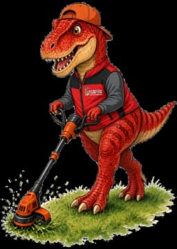 Sua-Rex, Suarez Lawn Services mascot, trimming edges